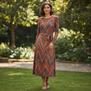 Elegant Long Sleeve Chevron Dress